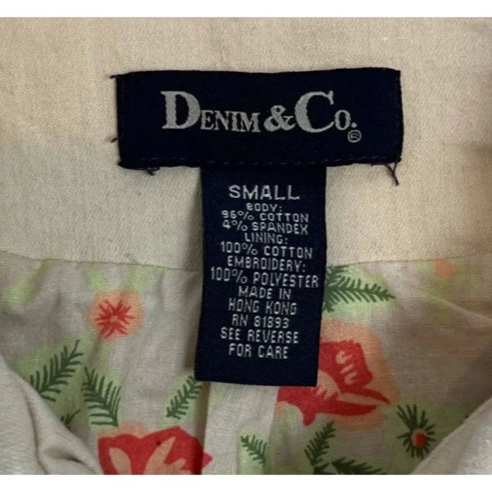 Denim & Co. Beige Jacket Women‎ Small Floral Embroidered Cuffs Cozy Cotton Blend